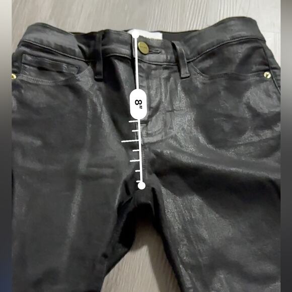 Frame Noir Coated Le Skinny de Jeanne Mid Rise Black Skinny Jeans Size 26 - Picture 10 of 11